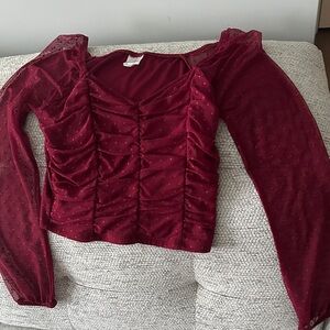 Belle Du Jour Burgundy Ruched Blouse